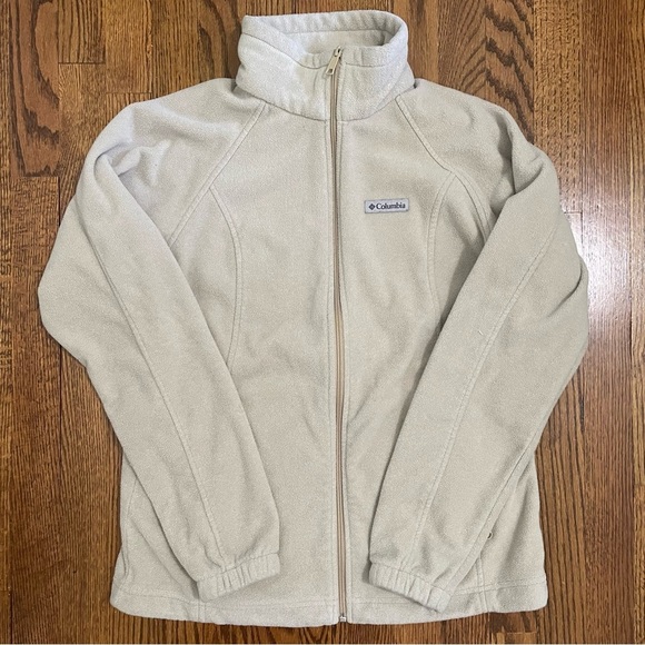 Columbia Fleece Jacket Cream Colored Side Pockets Size Large - Picture 1 of 12